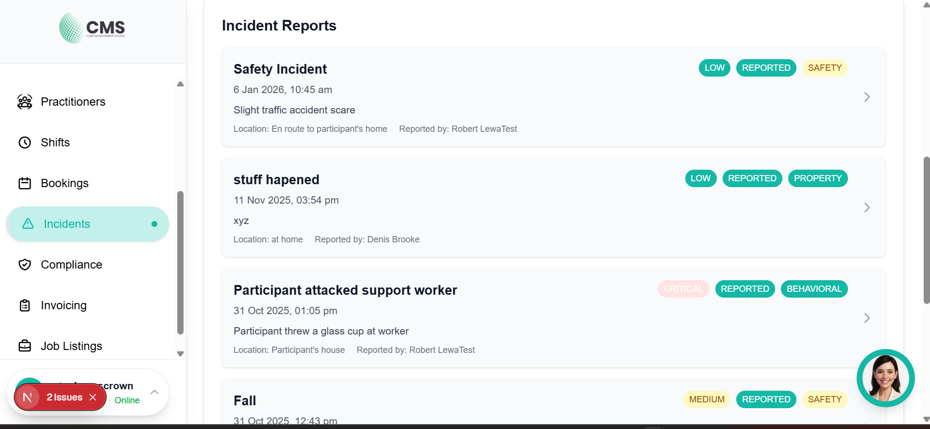 Incident Reports List
