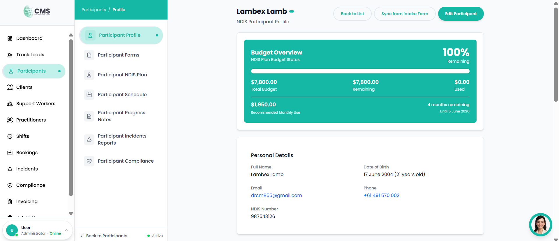 Participant Profile Tab
