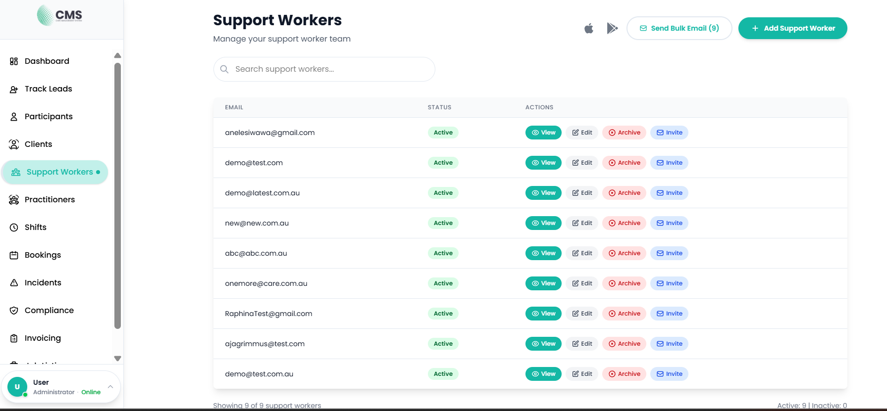 Support Workers List
