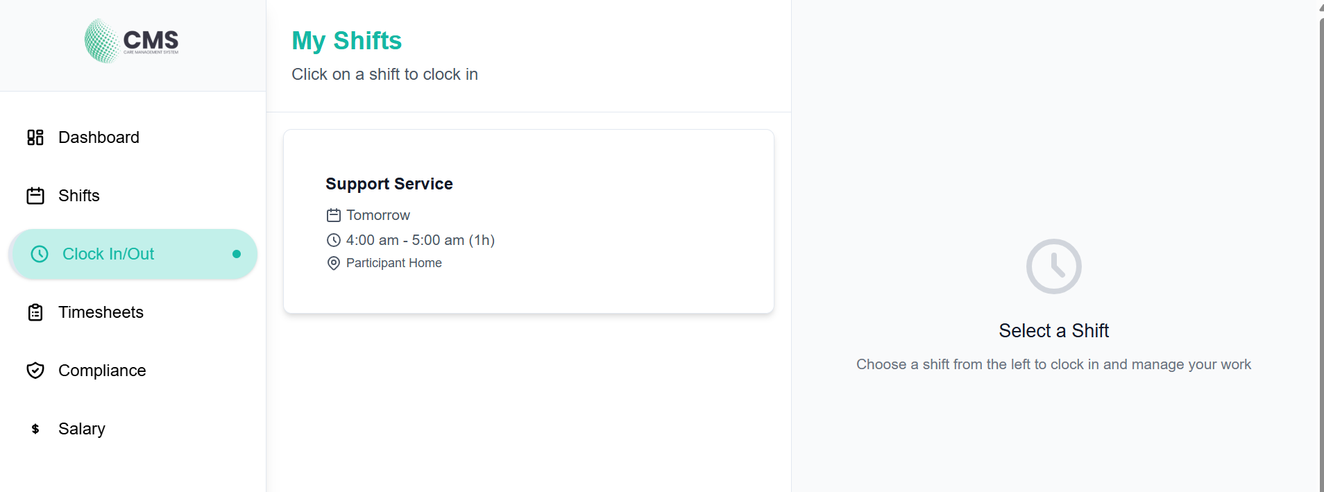 Clock In / Clock Out Screen