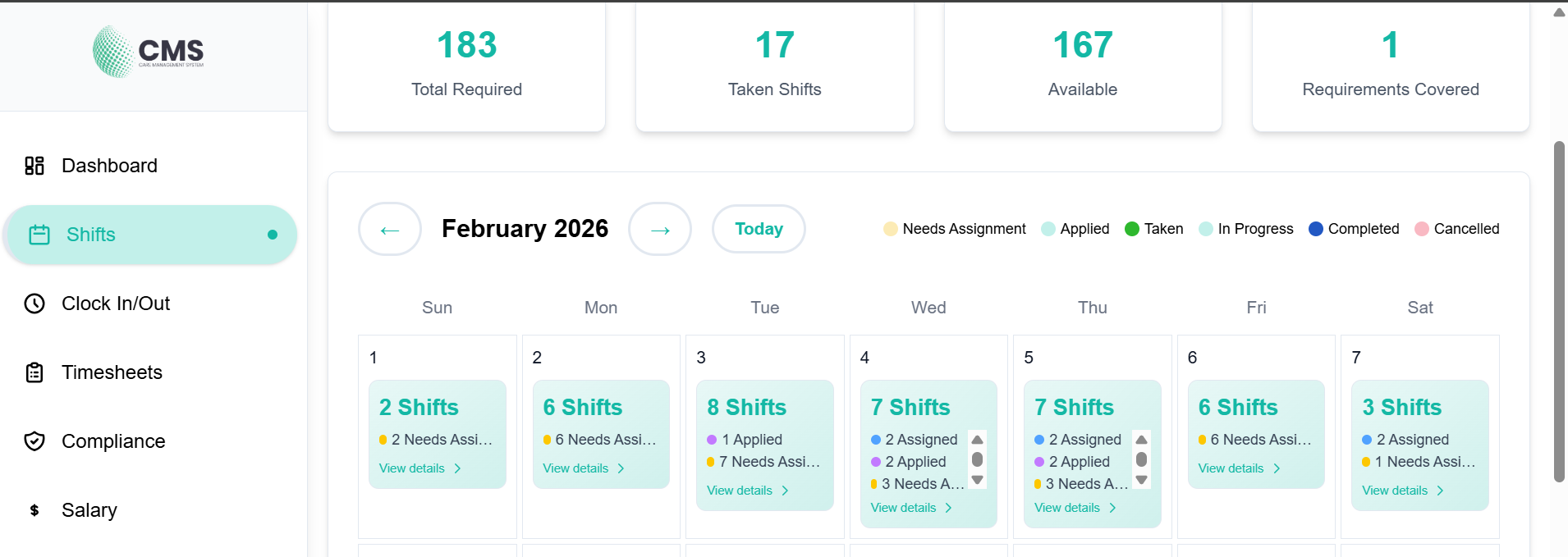 Support Worker Shifts List
